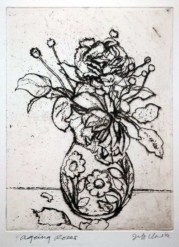 Jeff Clarke | Exhibition by Elizabeth Harvey-Lee | Ageing Roses | Original etching, 2019