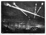 WILLIAM THOMAS WOOD V.P.R.W.S., Ipswich 1877 – 1958 Burnham, West Sussex. Searchlights over London 1915. This lithograph has been sold