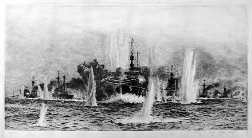WILLIAM LIONEL WYLLIE R.A., R.E., London 1851 – 1931 London. Admiral Beatty’s Battle Cruisers at Jutland. This etching and drypoint has been sold