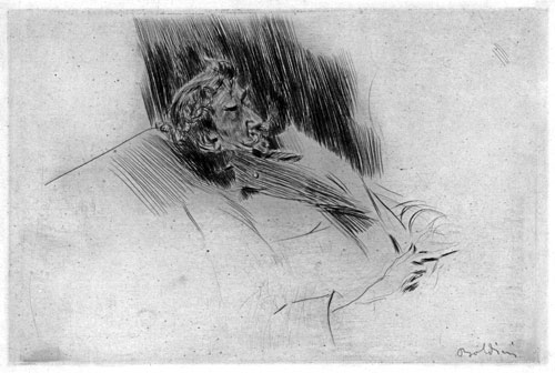 GIOVANNI BOLDINI, Ferrara 1842 – 1931 Paris. Whistler asleep. Original drypoint