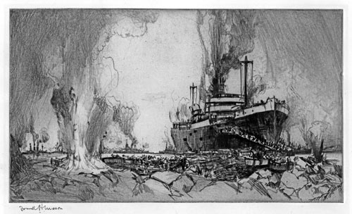 FRANK HENRY MASON, Seaton Carew, Durham 1876 – 1965.The Collier Transport. This original drypoint is sold