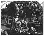 CLARE LEIGHTON, London 1898 – 1989 Woodbury, Connecticut. Apple Picking. This original wood engraving has been sold