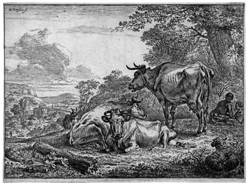 NICOLAES BERCHEM, Haarlem 1620 – 1683 Amsterdam. The Three Cows. This Original etching, c1645, is for sale, priced £850