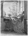 ADOLF VON MENZEL, Breslau 1815 – 1905 Berlin. Die Schlafende Näherin am Fenster. Original etching, 1843. For sale, priced £500