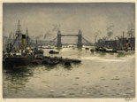 HANS FIGURA, Nagy Kikinda 1898 – 1978 Vienna. Tower Bridge. Original colour aquatint.