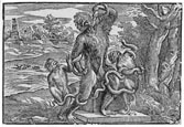 NICOLÒ BOLDRINI after TITIAN, Vicenza c1500 – after 1566. Caricature of the Laocoon. This Woodcut, c1540, is for sale, priced £1000