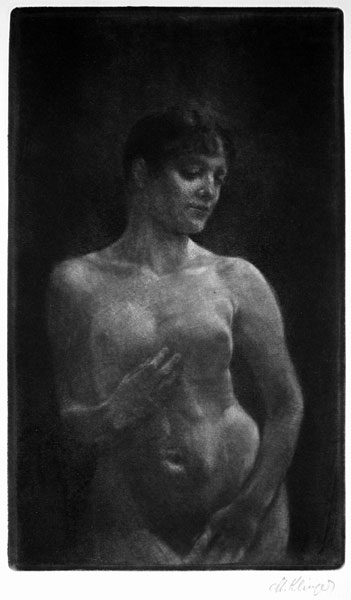 MAX KLINGER, Leipzig 1857- 1920 Leipzig. Weiblicher Akt in Schabkunst (Nude). This original mezzotint, 1891, is for sale, priced £1850