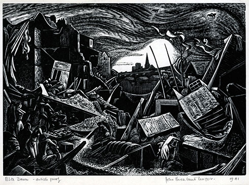 JOHN BUCKLAND WRIGHT, Dunedin, New Zealand 1897 – 1954 London. Blitz Dawn. Original wood engraving, 1941.