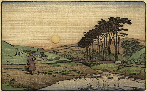 Ethel Kirkpatrick: Sunset. Original colour woodcut, c.1905
