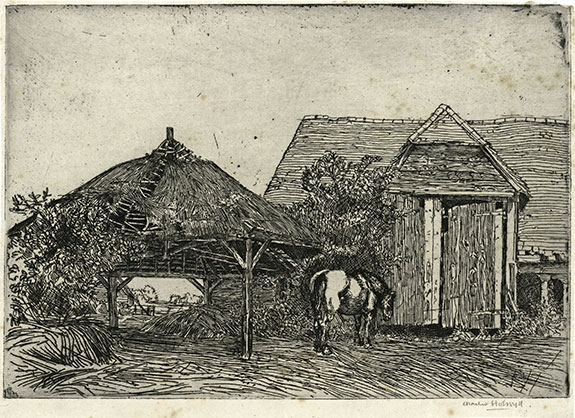 Charles Holroyd, Old Barn, Great Fosters. Original etching, 1896. 