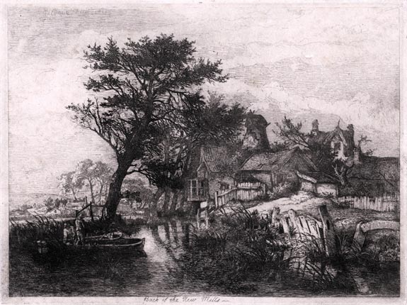 The Norwich School of Artists. John Crome, Norwich 1768 – 1821 Norwich. Back of the New Mills. Original etching, 1812. 