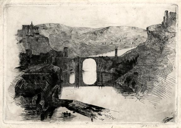 The Norwich School of Artists. Edward Thomas Daniell, London 1804 – 1842 Antalya, Turkey. Bridge at Toledo. Etching and drypoint, c1831. 