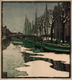 CARL THIEMANN, Karlsbad 1881 – 1966 Herbertshausen. Winter in Amsterdam. Original colour woodcut, 1910. This print is for sale, priced £850