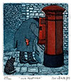 DOROTHY TROTMAN BORDASS R.E., London 1905 – 1992. Our Postman. Original colour etching with aquatint, 1978.  This print is for sale.