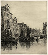 In the style of FRANK DUVENECK, (1848-1919). A Venetian side Canal. Original etching, c1880, unsigned. 