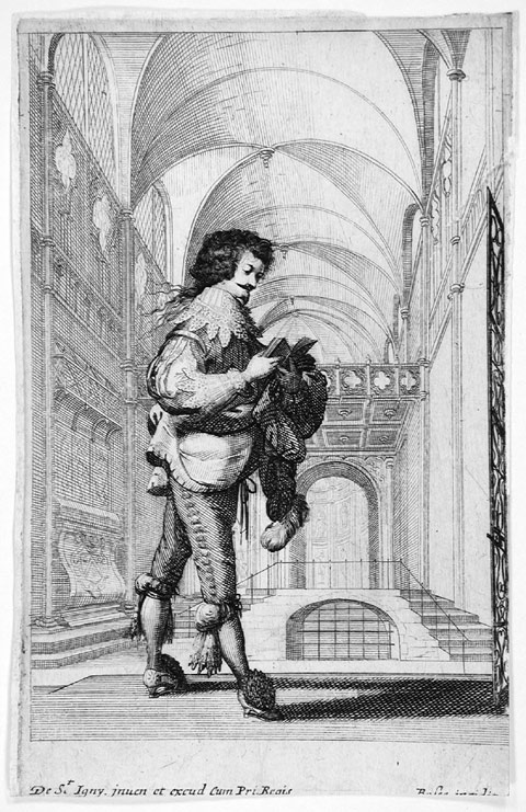 JEAN DE SAINT-IGNY, Rouen 1595/1600 – post 1649 Paris and ABRAHAM BOSSE, Tours 1602/16104 – 1676 Paris. Un Homme marchant vers le droite, A Man walking towards the right, reading from a book. Etching, c1629. This print is for sale, priced £225