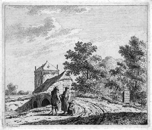 JOHANNES CHRISTIAAN JANSON, Leyden 1763 – 1823 The Haghe. Figures in Conversation at the side of a Track. Original etching. This print is for sale, priced £150