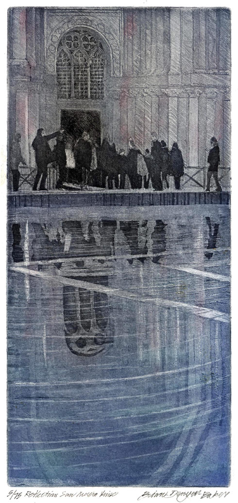 BRIAN DENYER-BAKER R.E. A.R.C.A., Born Storrington, Sussex 1949. Reflections, San Marco, Venice. Original colour etching and aquatint. This original print is for sale, price £150