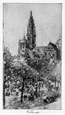 FERDINAND SCHMUTZER, Vienna 1870 – 1928 Vienna. Antwerp Cathedral. Original etching and soft-ground c1910. Original print c1910